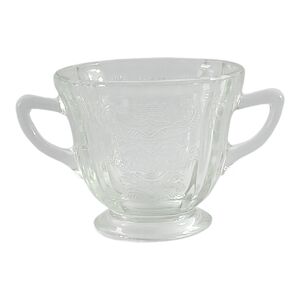 Clear Two-Handle Glass Sugar Bowl - Transparent Federal Madrid Pattern